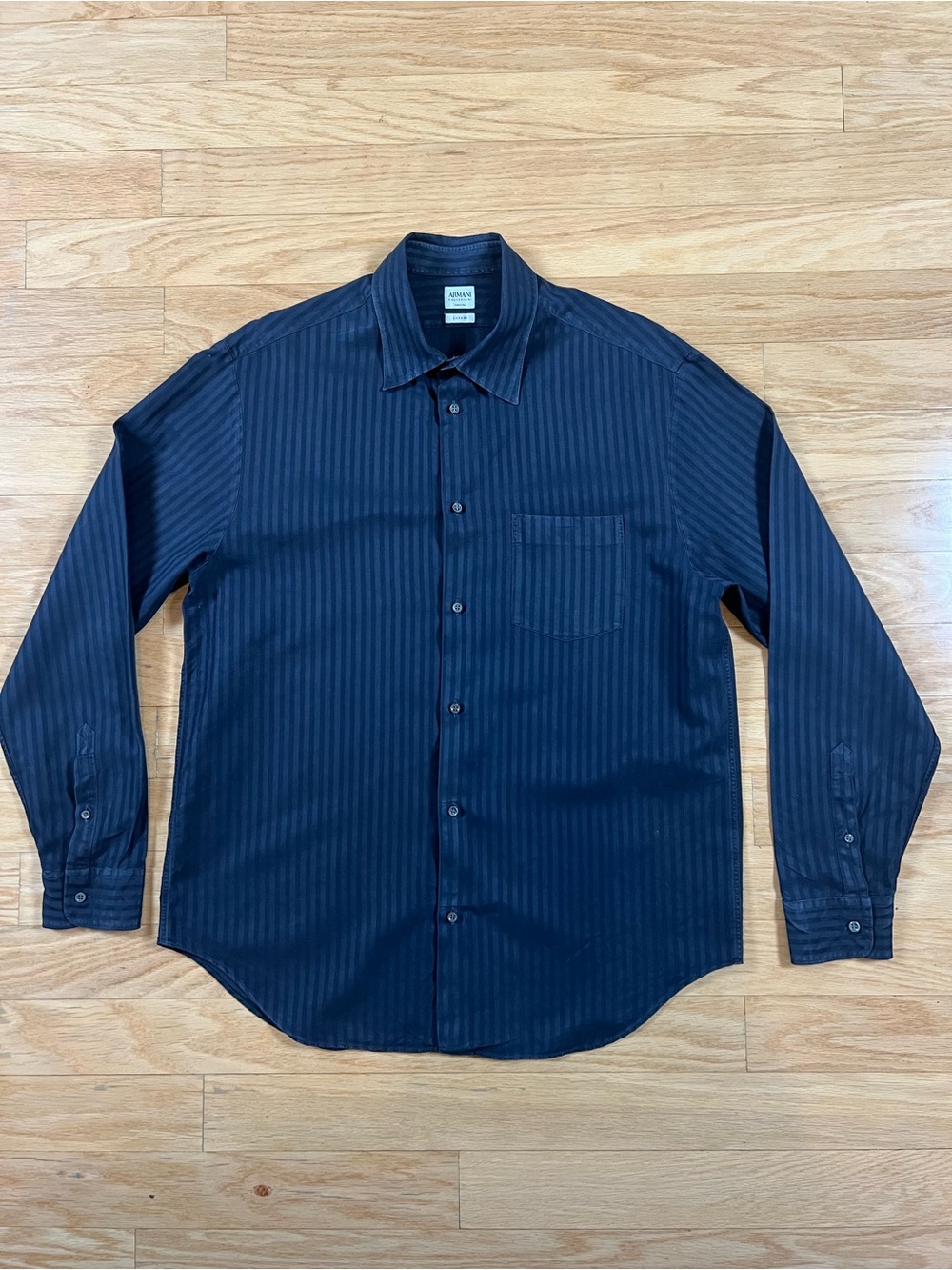Armani Collezioni Luxury Black Striped Button Down Shirt XL